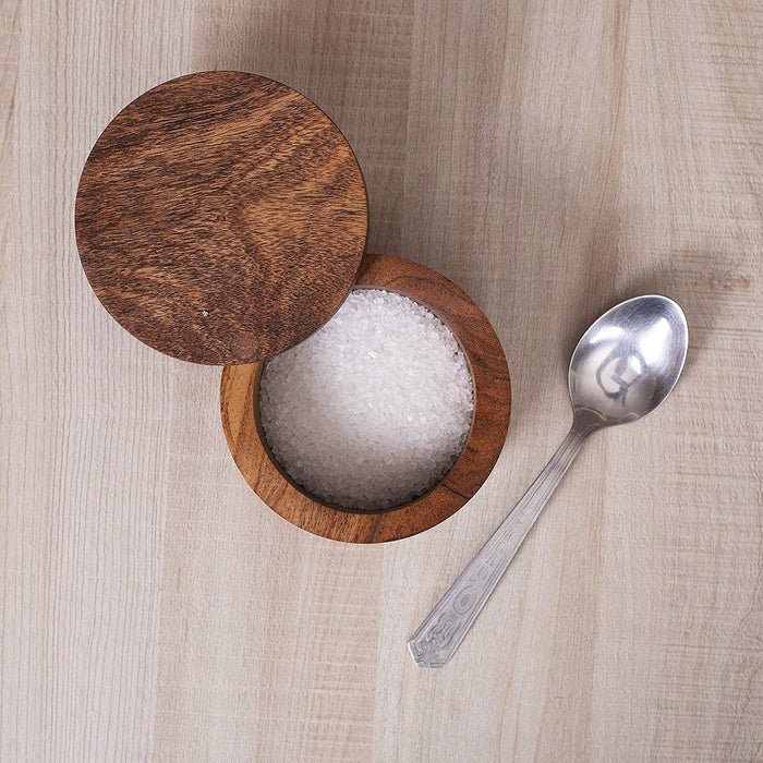 White Whale Wooden Salt Box for Kitchen or Dining Table Spice and Herb Container