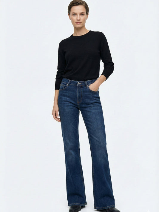 Women High-Rise Bootcut Dark Blue Denim Jeans