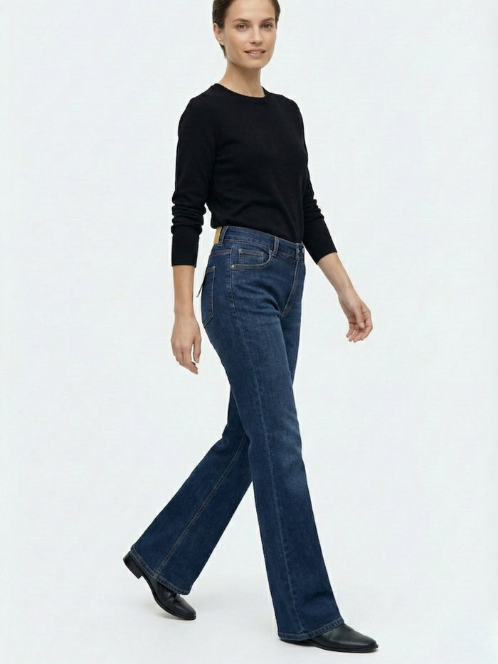 Women High-Rise Bootcut Dark Blue Denim Jeans