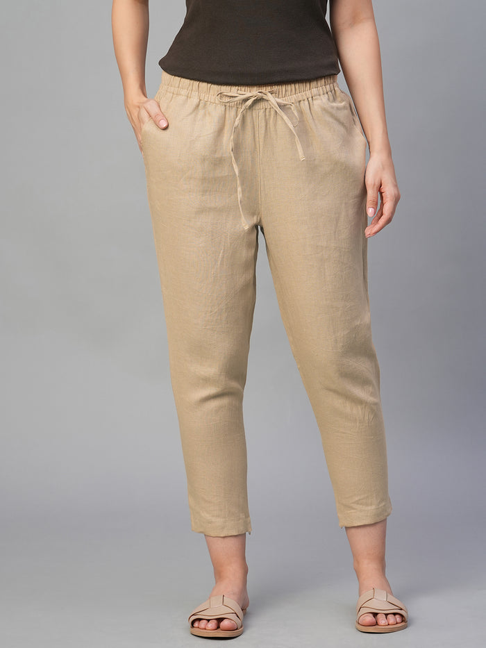 Women's 100% Linen Slim Fit Pant Khaki