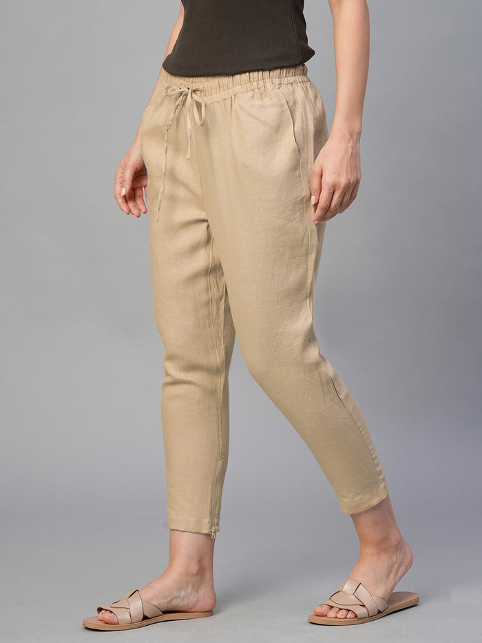 Women's 100% Linen Slim Fit Pant Khaki