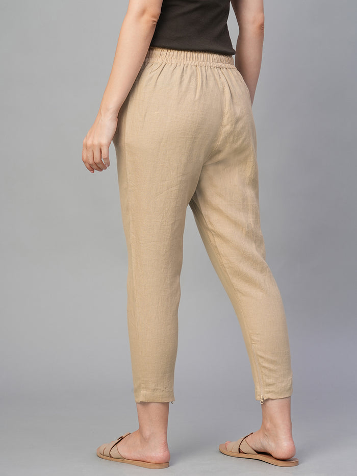 Women's 100% Linen Slim Fit Pant Khaki