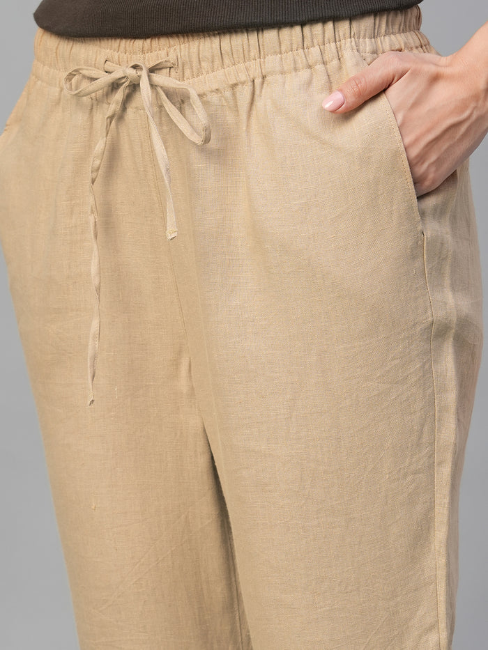 Women's 100% Linen Slim Fit Pant Khaki