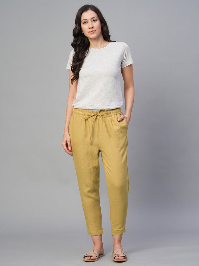 Women's 100% Linen Slim Fit Pant Mustard