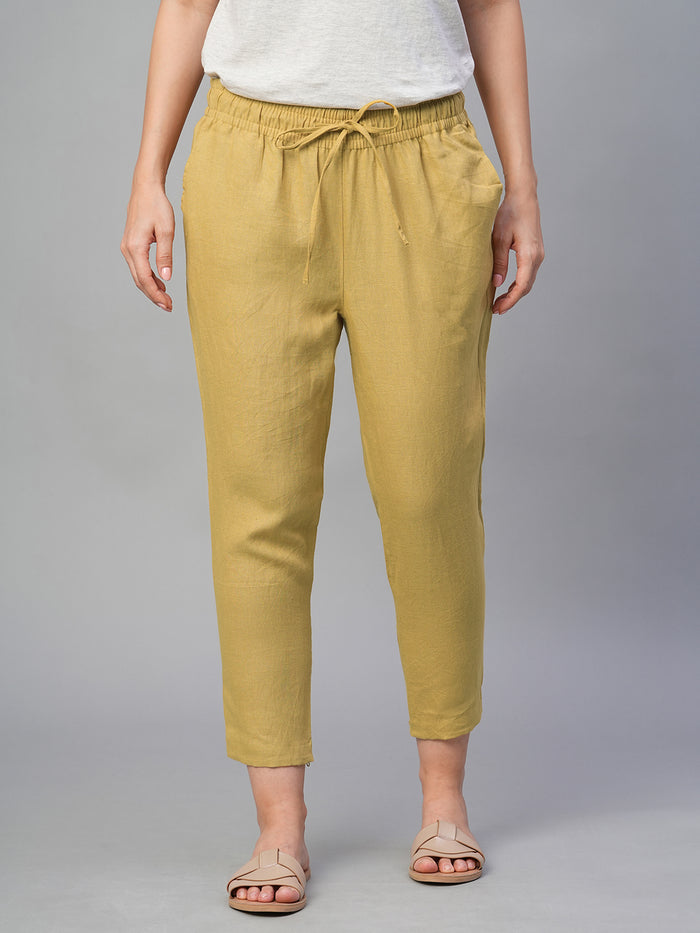 Women's 100% Linen Slim Fit Pant Mustard