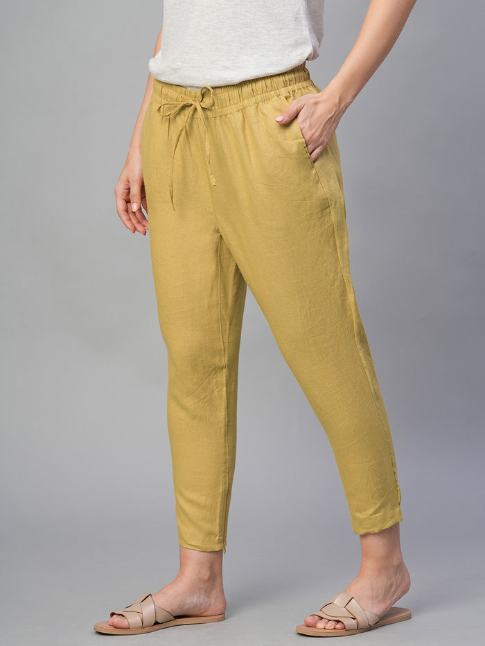 Women's 100% Linen Slim Fit Pant Mustard