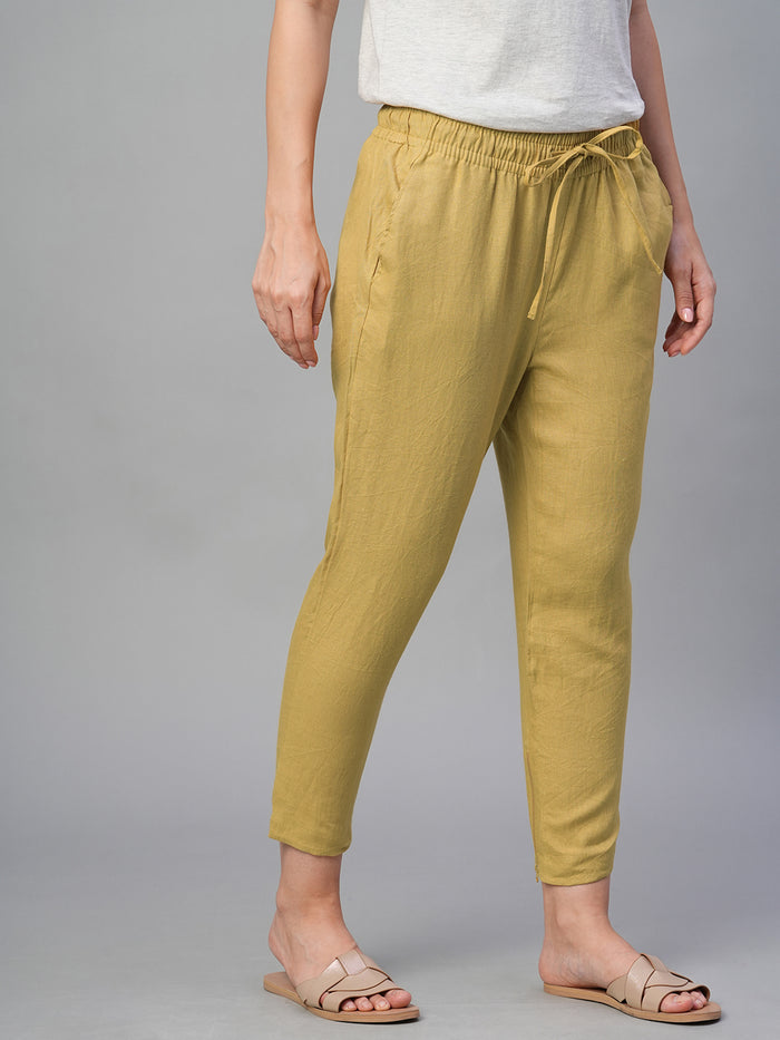 Women's 100% Linen Slim Fit Pant Mustard