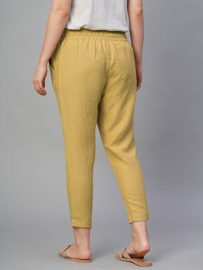 Women's 100% Linen Slim Fit Pant Mustard
