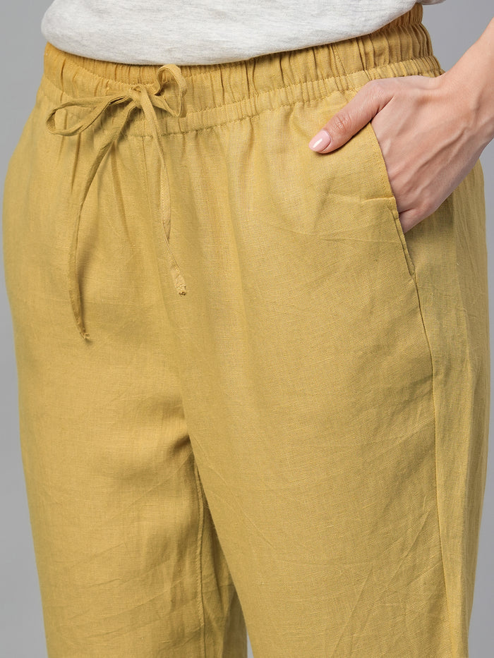 Women's 100% Linen Slim Fit Pant Mustard