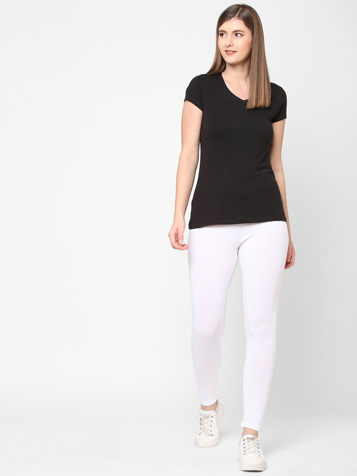 Women's Cotton Elastane Slim Fit Knit Tights White