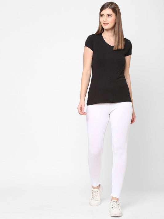 Women's Cotton Elastane Slim Fit Knit Tights White