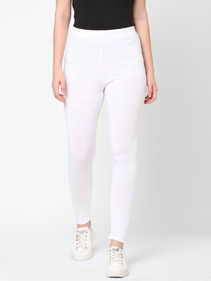 Women's Cotton Elastane Slim Fit Knit Tights White