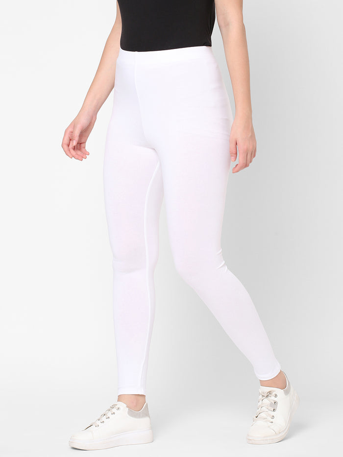 Women's Cotton Elastane Slim Fit Knit Tights White