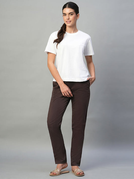 Women's Cotton Lycra Regular Fit Drawstring Pant Brown