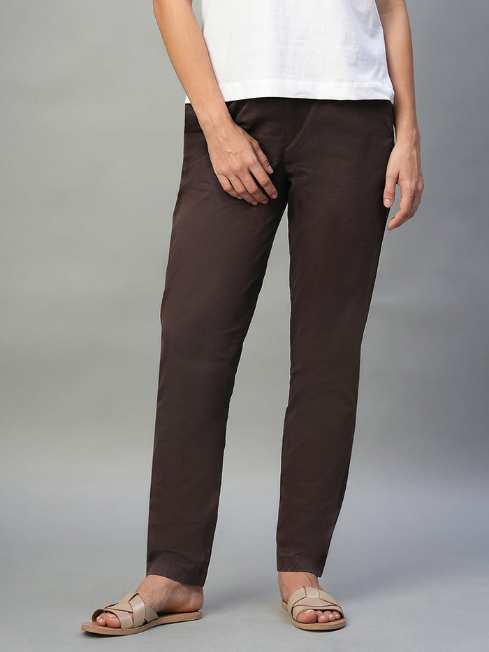 Women's Cotton Lycra Regular Fit Drawstring Pant Brown