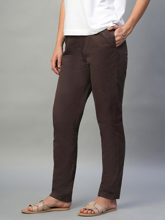 Women's Cotton Lycra Regular Fit Drawstring Pant Brown
