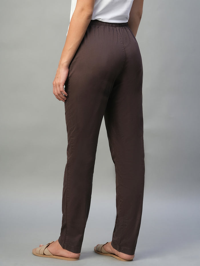 Women's Cotton Lycra Regular Fit Drawstring Pant Brown