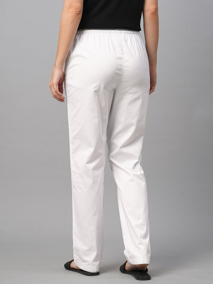 Women's Cotton Lycra Regular Fit Drawstring Waist Pants White