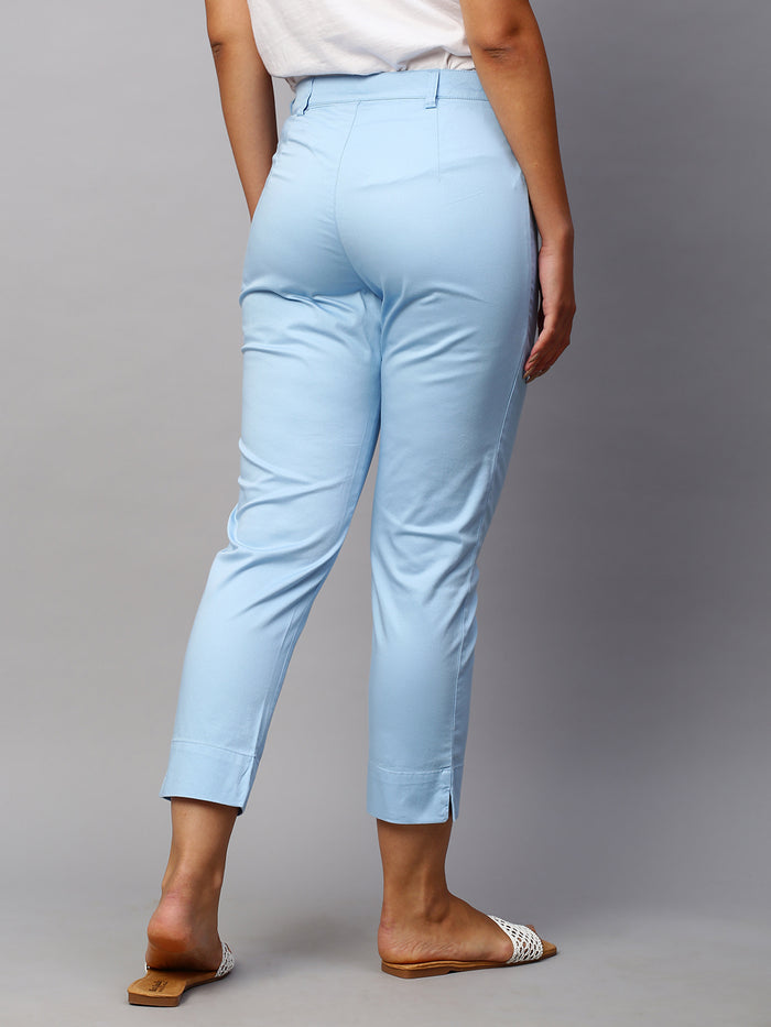 Women's Cotton Lycra Regular Fit Pant Blue