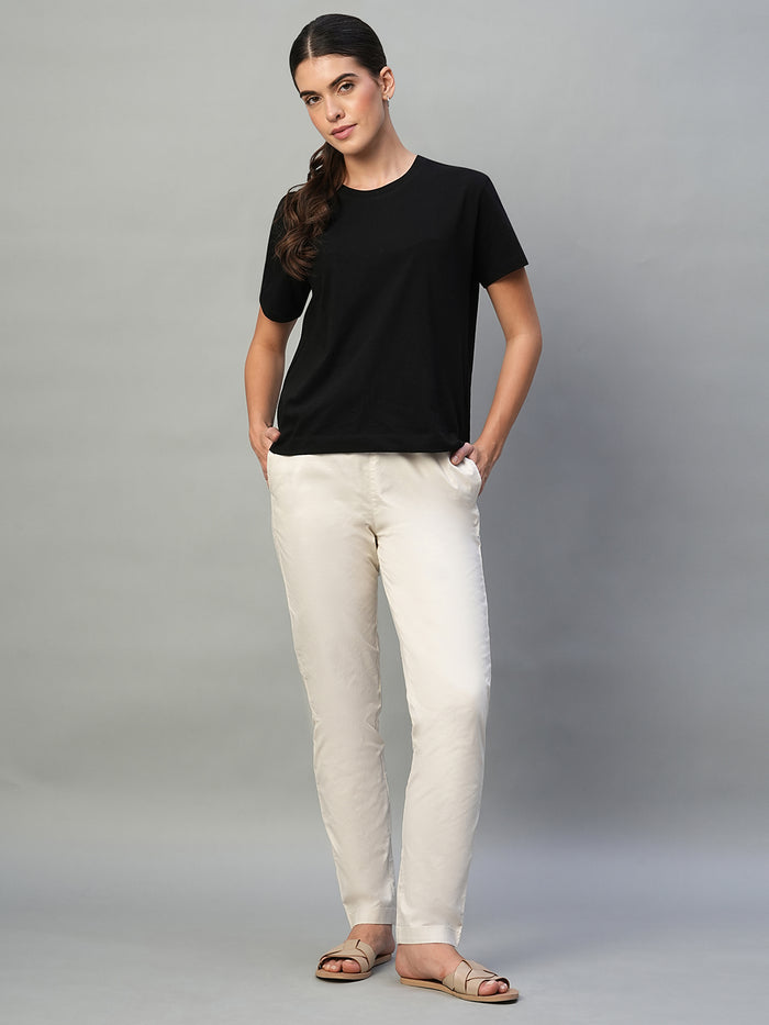 Women's Cotton Lycra Regular Fit Straight Leg Pant Natural