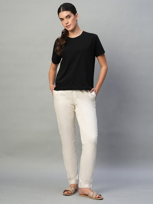 Women's Cotton Lycra Regular Fit Straight Leg Pant Natural