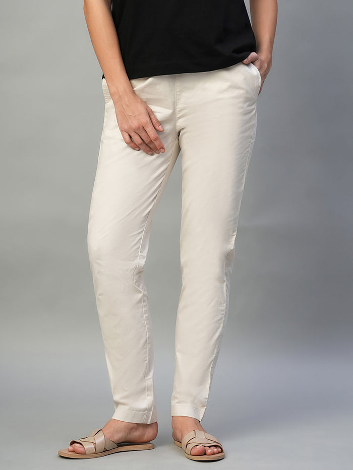 Women's Cotton Lycra Regular Fit Straight Leg Pant Natural