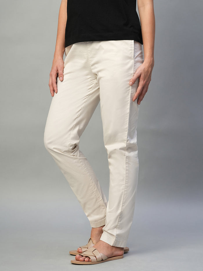 Women's Cotton Lycra Regular Fit Straight Leg Pant Natural