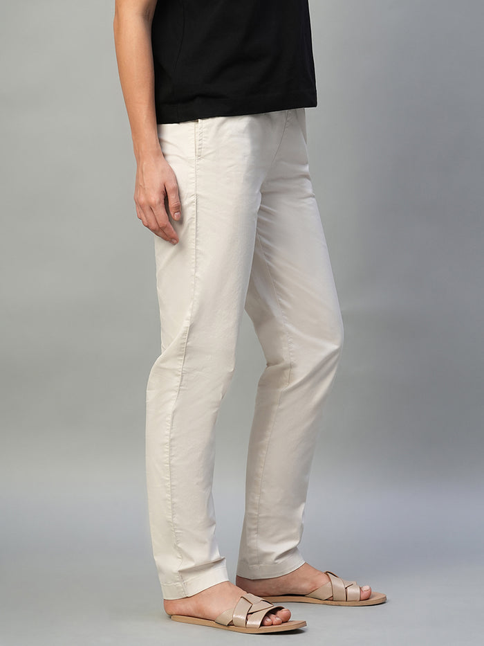Women's Cotton Lycra Regular Fit Straight Leg Pant Natural