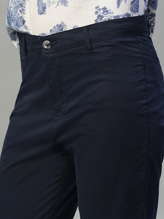 Women's Cotton Lycra Regular Fit Tapered Pant Navy