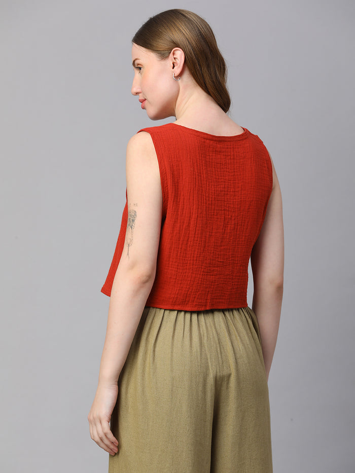 Women's Cotton Regular Fit Waistcoat Rust