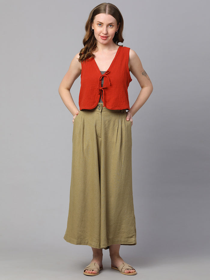 Women's Cotton Regular Fit Waistcoat Rust