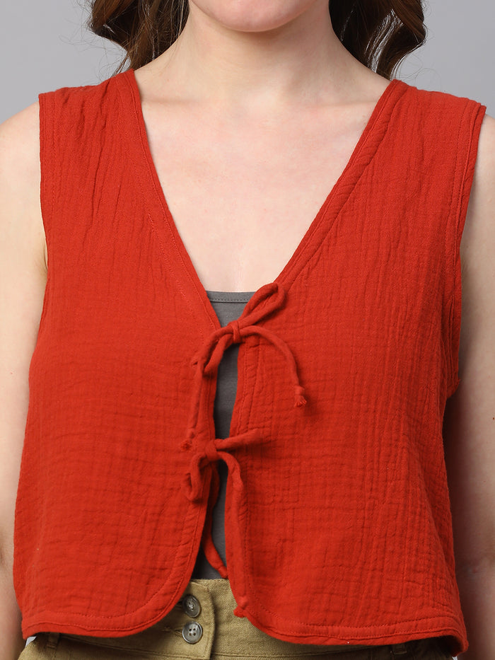 Women's Cotton Regular Fit Waistcoat Rust