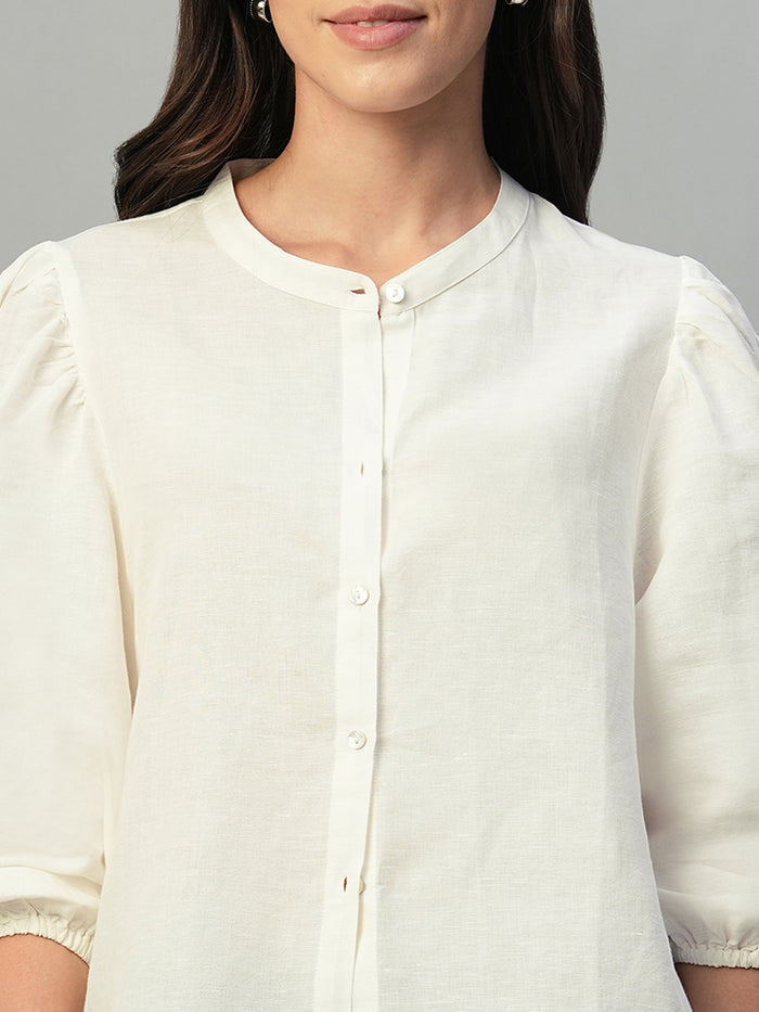 Women's Linen Cotton Regular Fit Blouse White