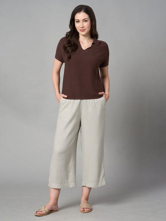 Women's Linen Viscose Regular Fit Culotte Sand