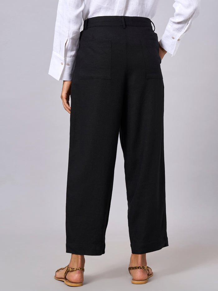 Women's Linen Viscose Regular Fit Tapered Pants Black