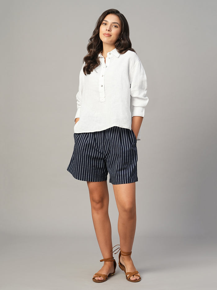 Women's White 100% Linen Boxy Fit Blouse