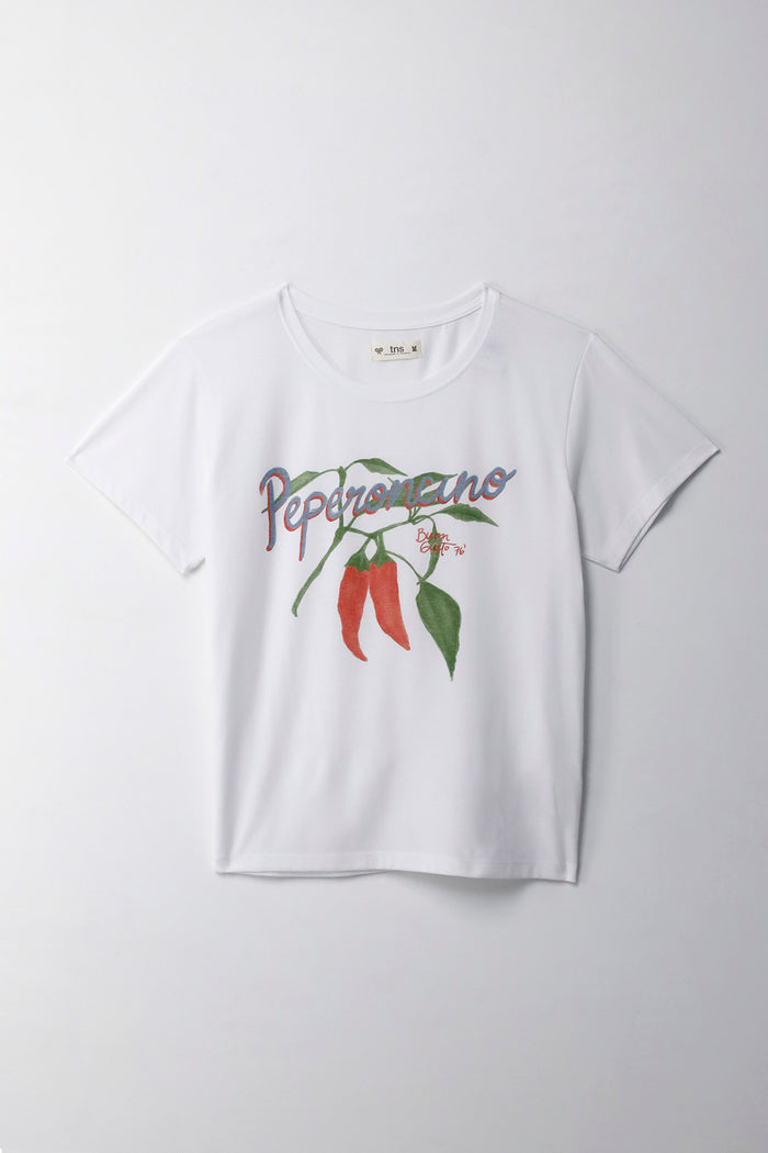 Women's White Printed Basic T-Shirt