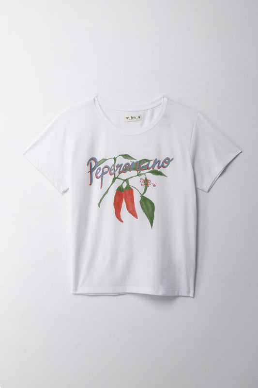 Women's White Printed Basic T-Shirt