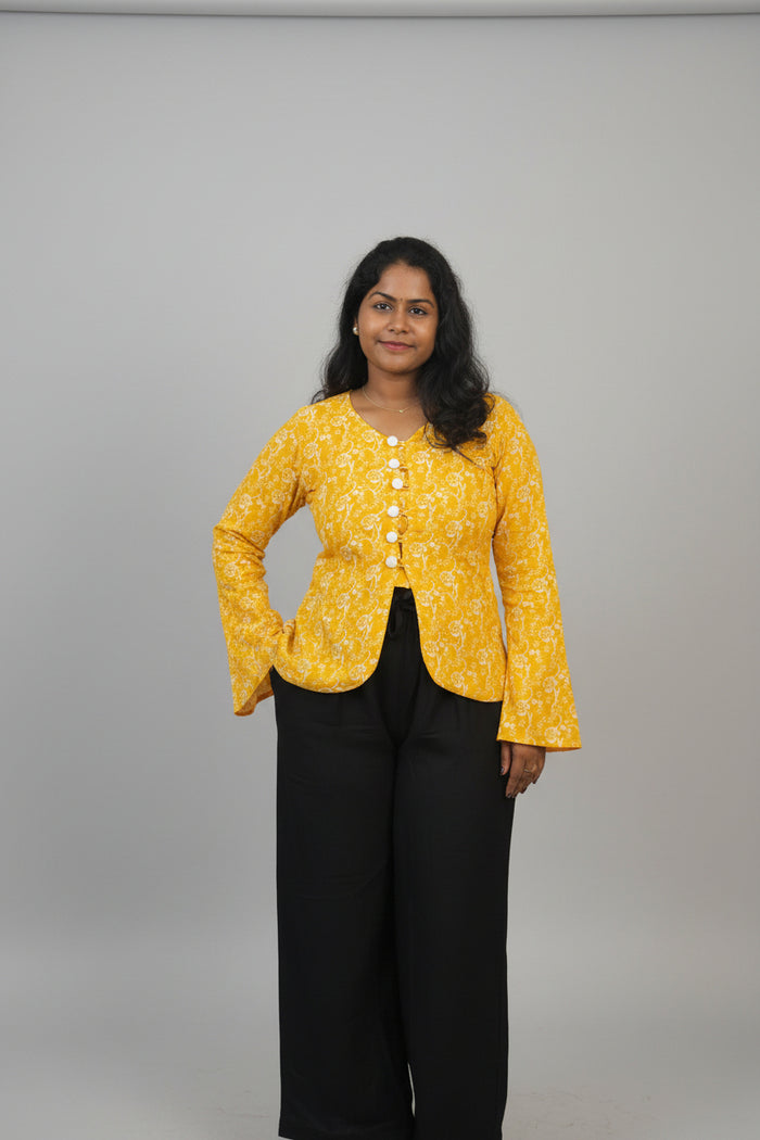 Yellow centre slit Corset back kurti